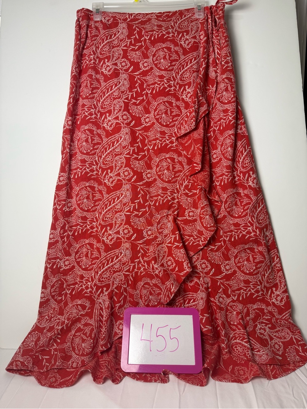 Red Paisley Ruffle Wrap Skirt - Women